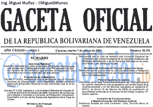 Gaceta Oficial 38392 del 7 Marzo 2006