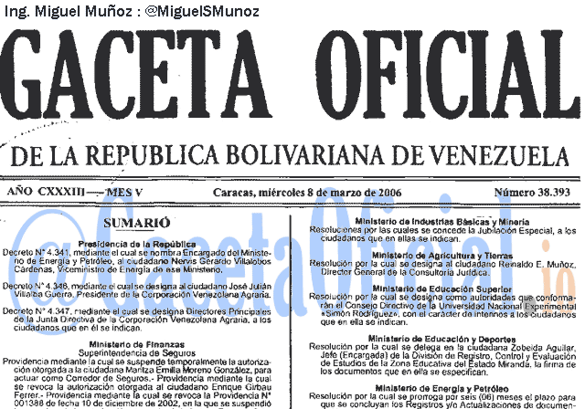 Gaceta Oficial 38393 del 8 Marzo 2006