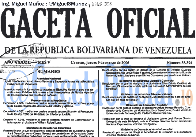 Gaceta Oficial 38394 del 9 Marzo 2006