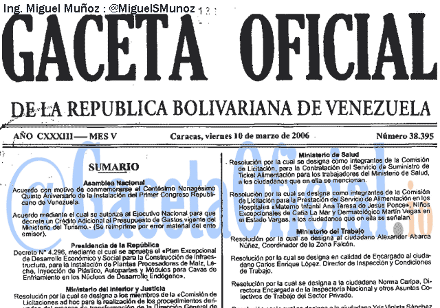 Gaceta Oficial 38395 del 10 Marzo 2006