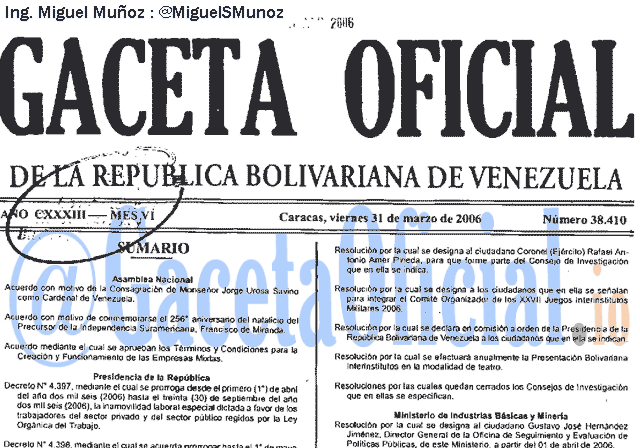 Gaceta Oficial 38410 del 31 Marzo 2006