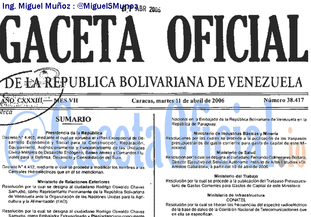 Gaceta Oficial 38417 del 11 Abril 2006