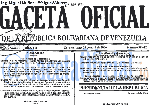 Gaceta Oficial 38422 del 24 Abril 2006