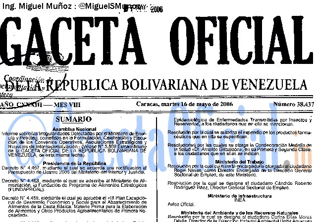 Gaceta Oficial 38437 del 16 Mayo 2006