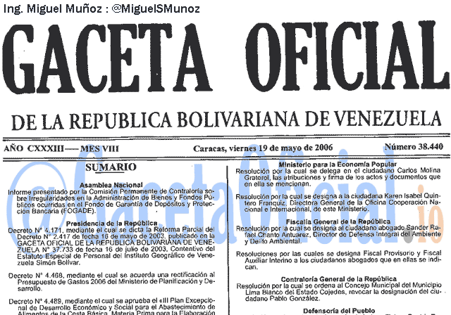Gaceta Oficial 38440 del 19 Mayo 2006