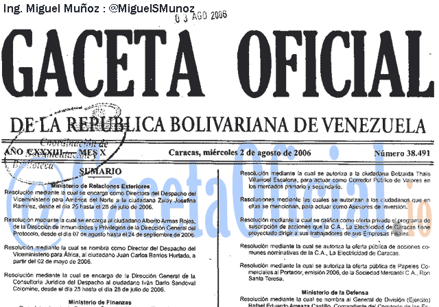 Gaceta Oficial 38491 del 2 Agosto 2006