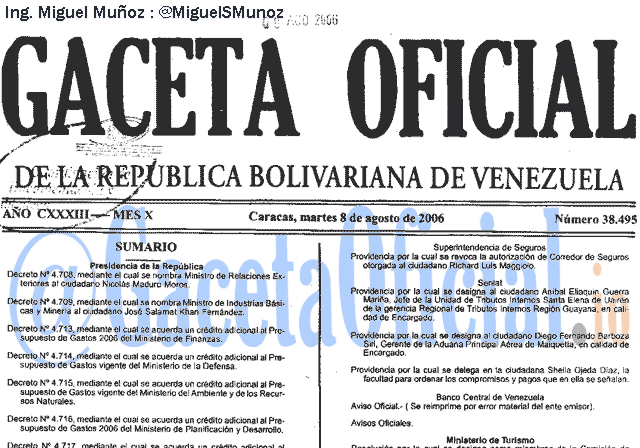 Gaceta Oficial 38495 del 8 Agosto 2006