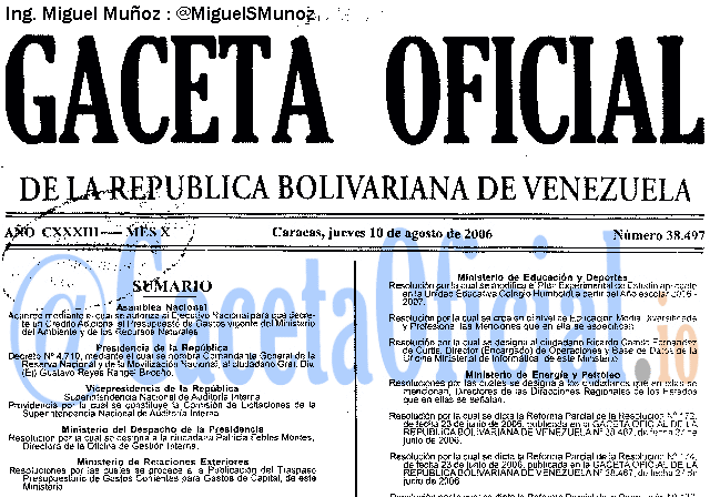 Gaceta Oficial 38497 del 10 Agosto 2006