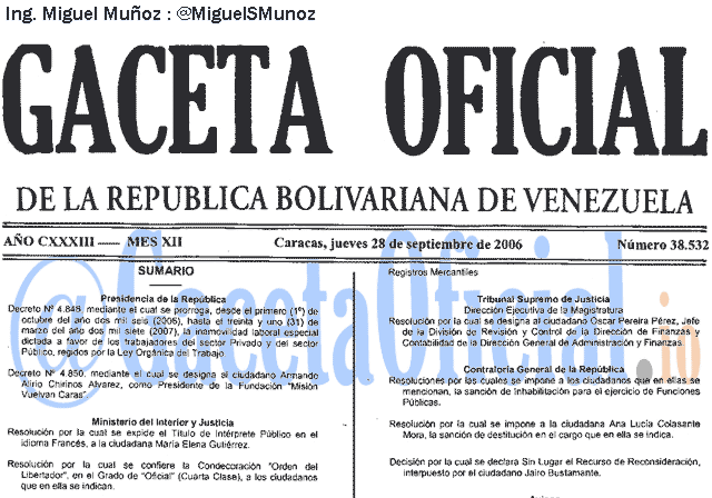 Gaceta Oficial 38532 del 28 Septiembre 2006