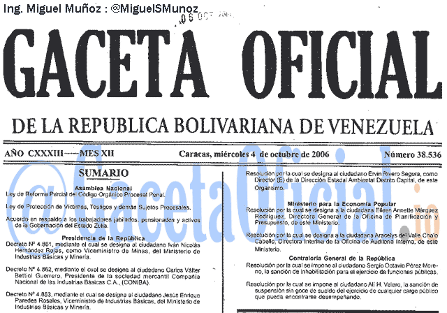 Gaceta Oficial 38536 del 4 Octubre 2006