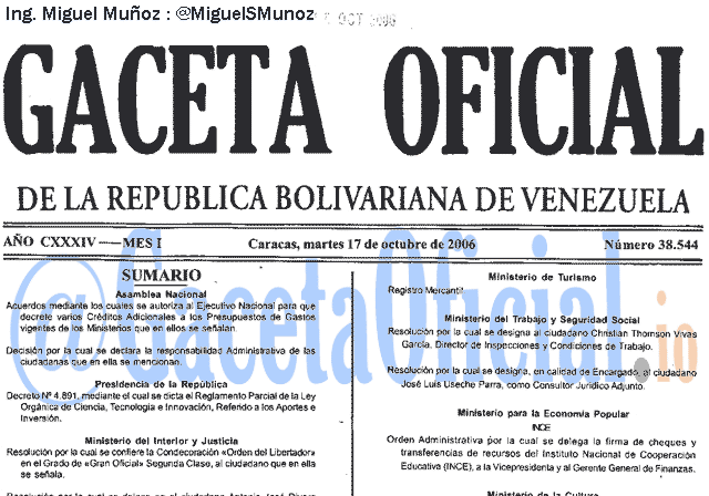 Gaceta Oficial 38544 del 17 Octubre 2006