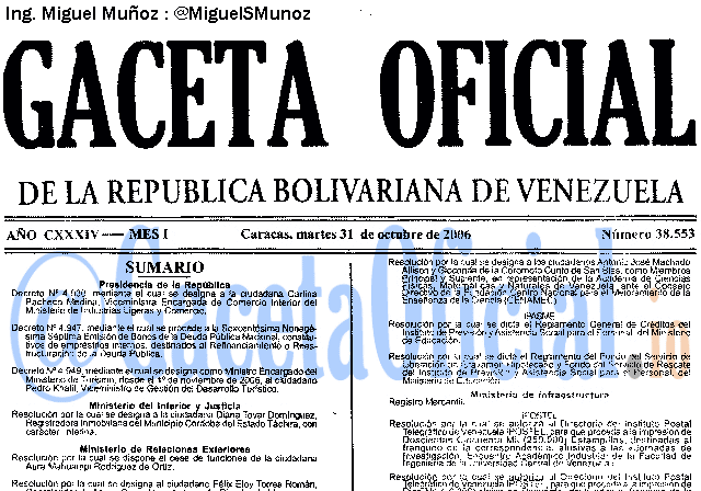 Gaceta Oficial 38553 del 31 Octubre 2006
