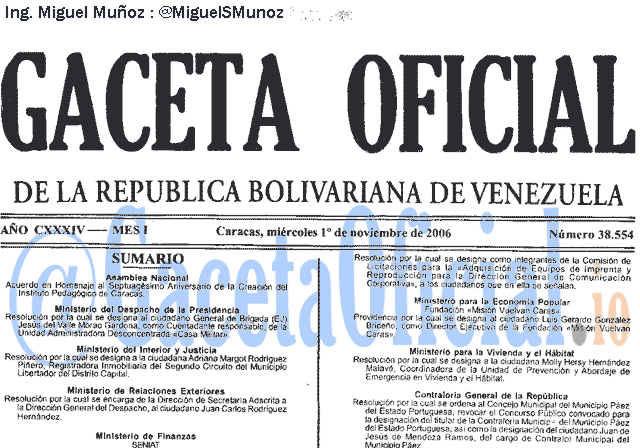 Gaceta Oficial 38554 del 1 Noviembre 2006