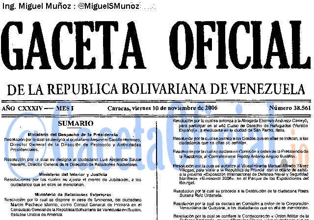 Gaceta Oficial 38561 del 10 Noviembre 2006