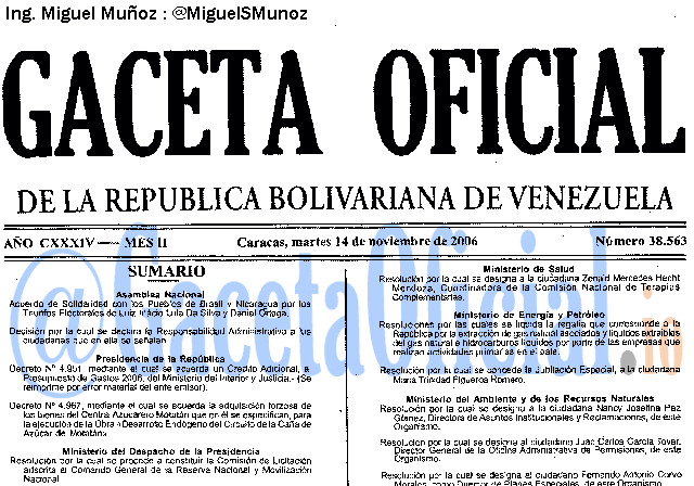 Gaceta Oficial 38563 del 14 Noviembre 2006