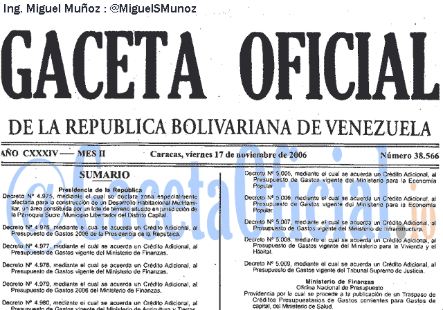 Gaceta Oficial 38566 del 17 Noviembre 2006
