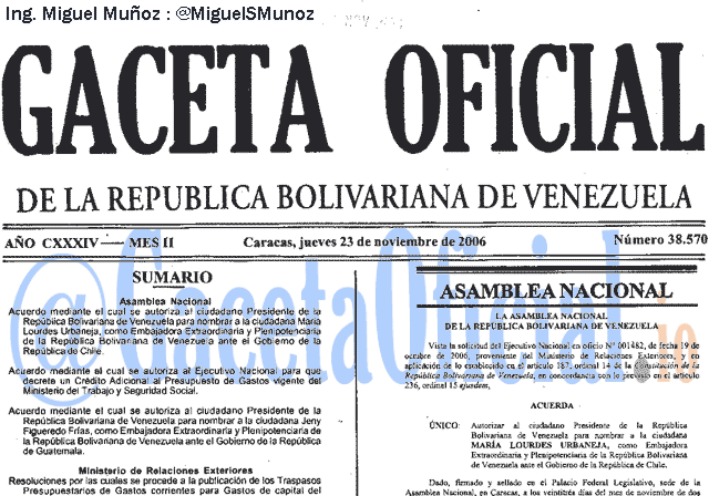 Gaceta Oficial 38570 del 23 Noviembre 2006