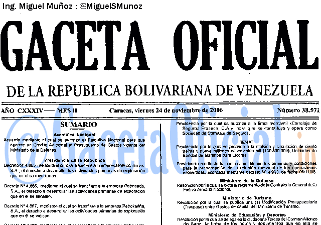 Gaceta Oficial 38571 del 24 Noviembre 2006