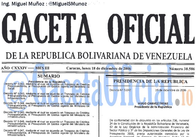 Gaceta Oficial 38586 del 18 Diciembre 2006