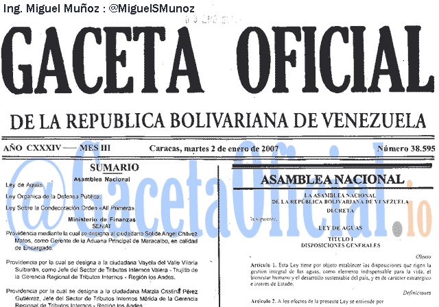 Gaceta Oficial 38595 del 2 Enero 2007
