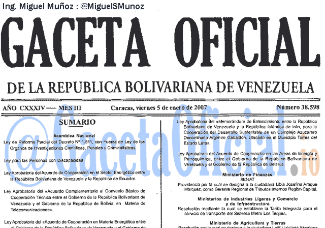 Gaceta Oficial 38598 del 5 Enero 2007