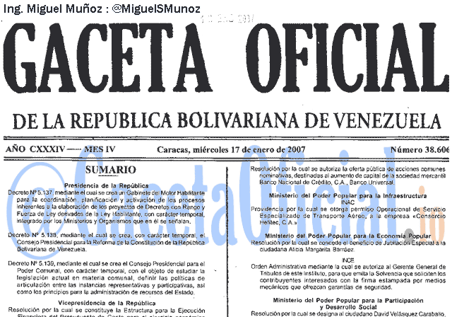 Gaceta Oficial 38606 del 17 Enero 2007