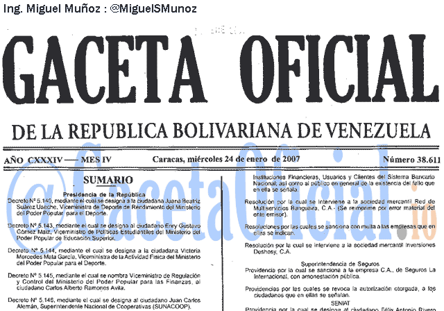 Gaceta Oficial 38611 del 24 Enero 2007