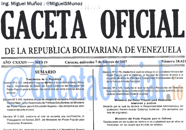 Gaceta Oficial 38621 del 7 Febrero 2007