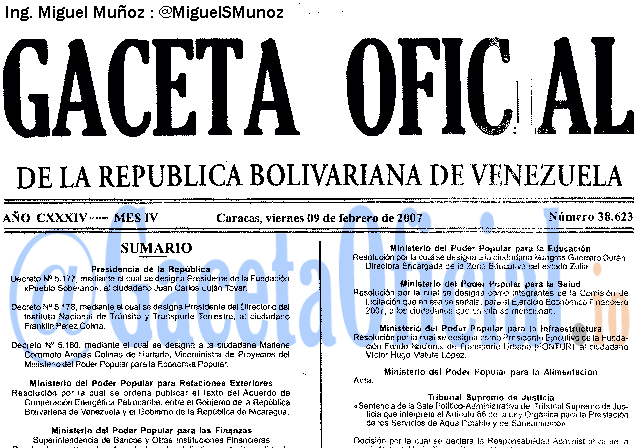 Gaceta Oficial 38623 del 9 Febrero 2007