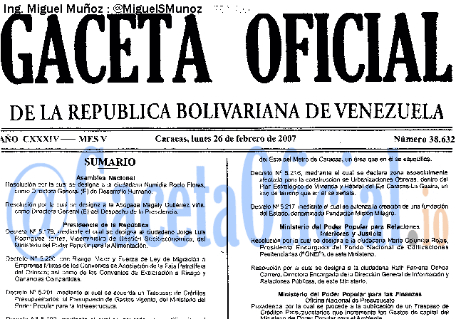 Gaceta Oficial 38632 del 26 Febrero 2007