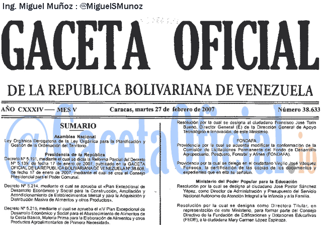 Gaceta Oficial 38633 del 27 Febrero 2007