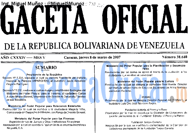 Gaceta Oficial 38640 del 8 Marzo 2007