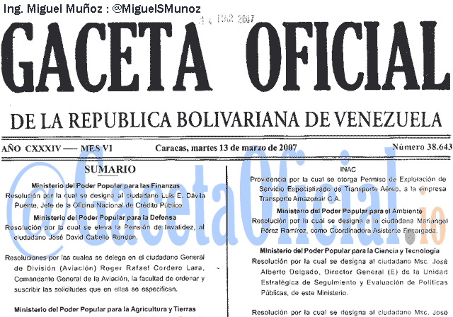 Gaceta Oficial 38643 del 13 Marzo 2007