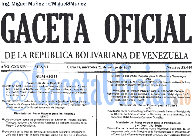 Gaceta Oficial 38649 del 21 Marzo 2007