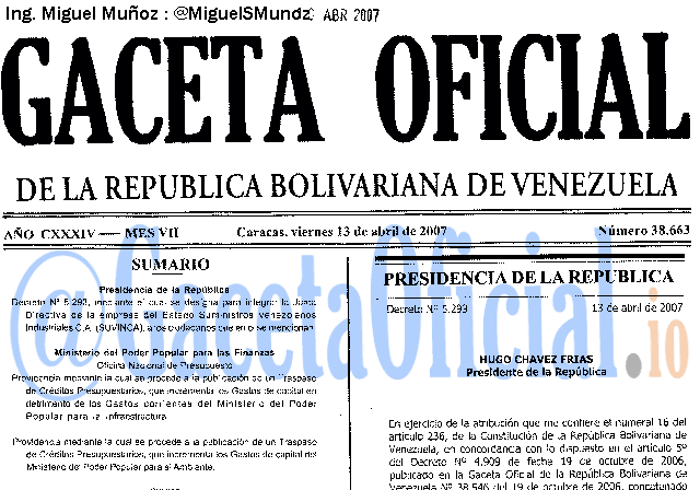 Gaceta Oficial 38663 del 13 Abril 2007