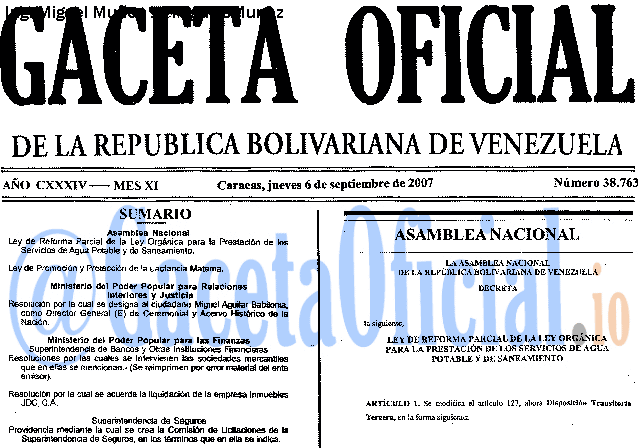 Gaceta Oficial 38763 del 6 Septiembre 2007