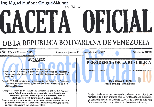 Gaceta Oficial 38788 del 11 Octubre 2007