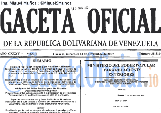 Gaceta Oficial 38810 del 14 Noviembre 2007
