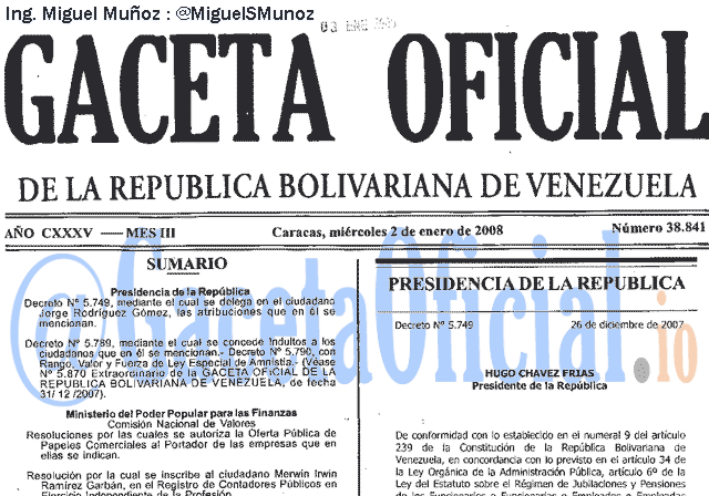 Gaceta Oficial 38841 del 2 Enero 2008