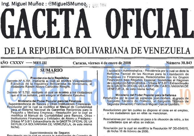 Gaceta Oficial 38843 del 4 Enero 2008