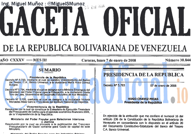 Gaceta Oficial 38844 del 7 Enero 2008