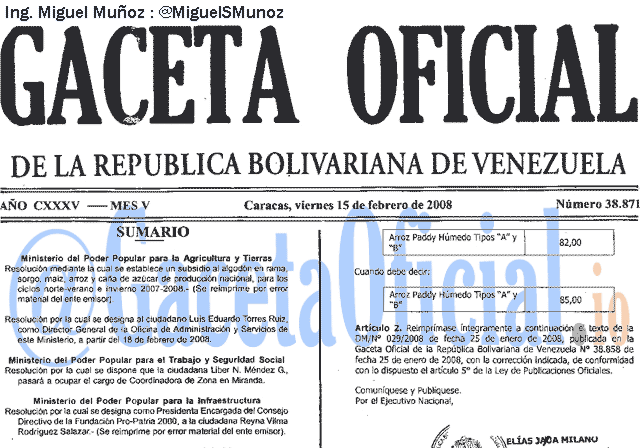 Gaceta Oficial 38871 del 15 Febrero 2008