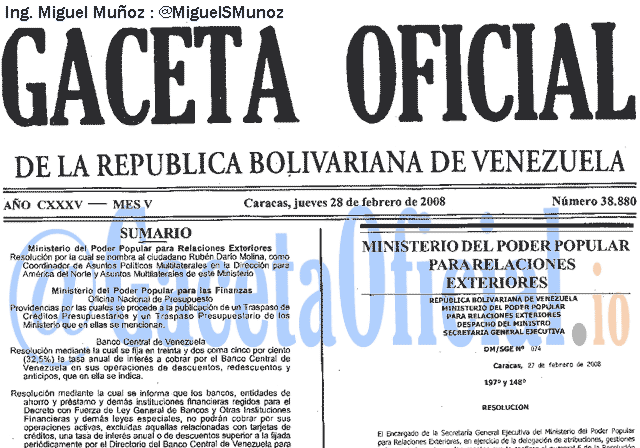 Gaceta Oficial 38880 del 28 Febrero 2008