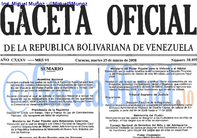 Gaceta Oficial 38895 del 25 Marzo 2008