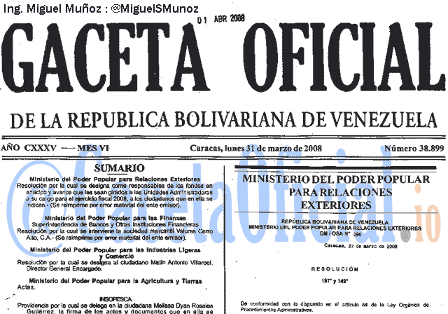 Gaceta Oficial 38899 del 31 Marzo 2008