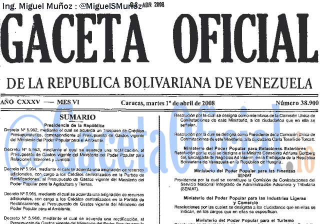 Gaceta Oficial 38900 del 1 Abril 2008