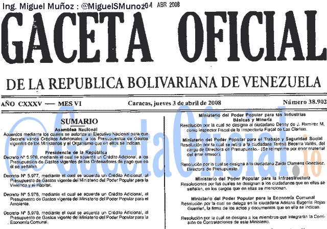 Gaceta Oficial 38902 del 3 Abril 2008