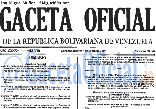 Gaceta Oficial 38944 del 3 Junio 2008