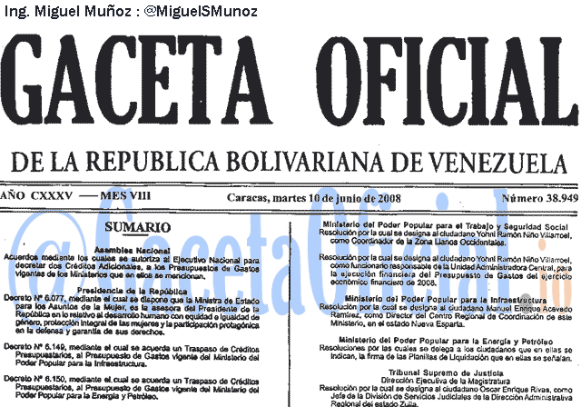 Gaceta Oficial 38949 del 10 Junio 2008