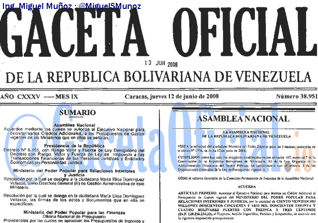 Gaceta Oficial 38951 del 12 Junio 2008